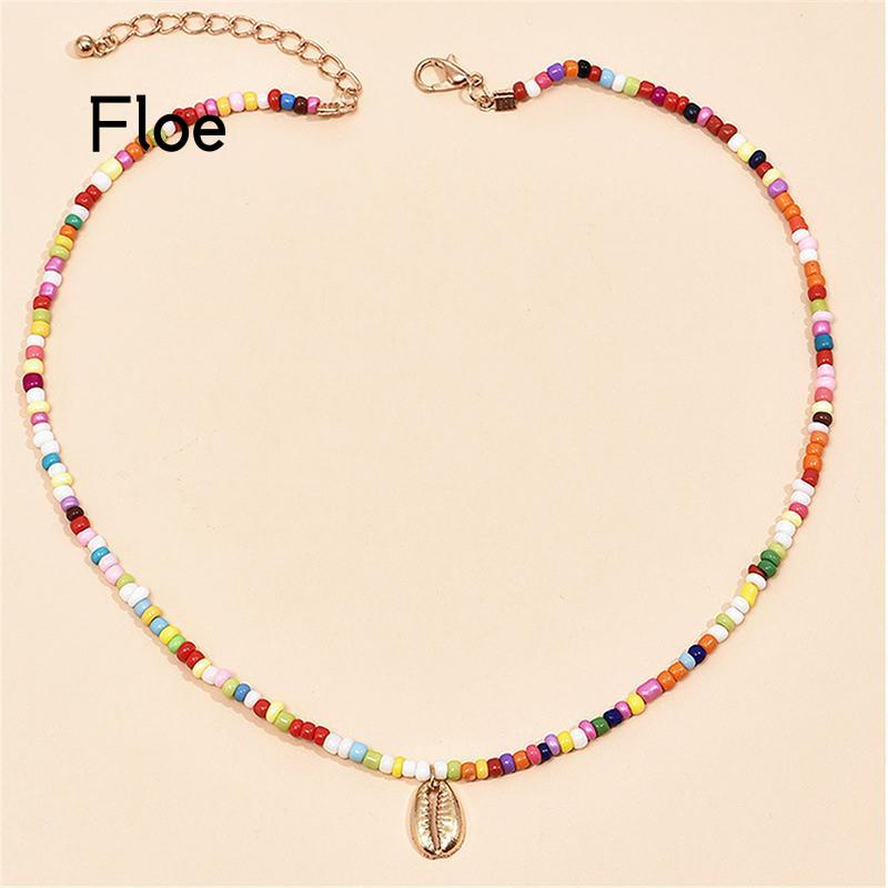 Fl 2PCS / Set Kalung Rantai Fashion Gaya Bohemia Aksen Manik-Manik Warna-Warni Untuk Wanita / Musim Panas