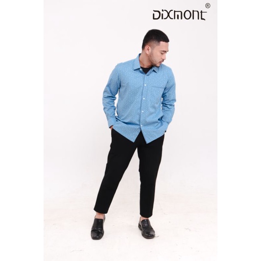 Dixmont Kemeja Pria Basic Formal Motif Lengan Panjang Hem ML00321