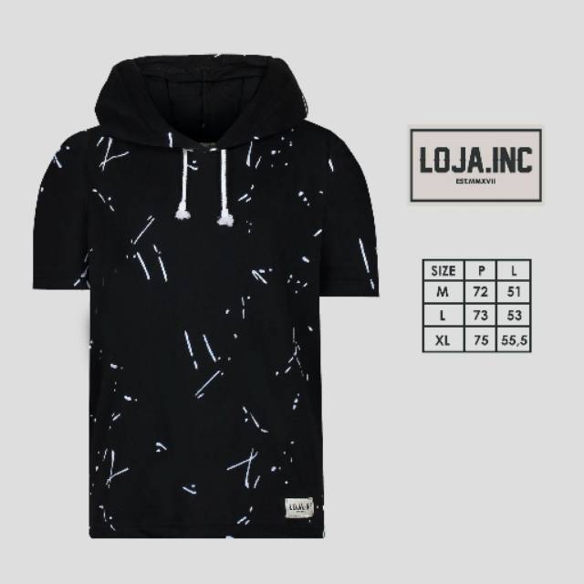 Kaos hoodie loja hitam garis putih 2