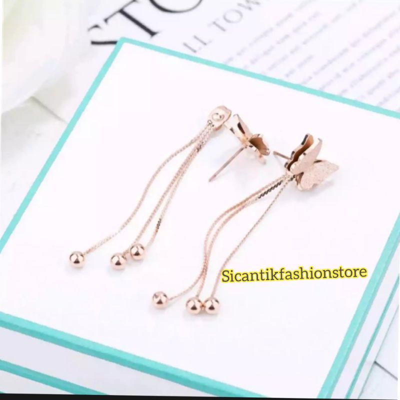 Anting Kupu kupu Rose Gold Fashion Wanita Terlaris Anti Karat Anting Titanium Kupu-kupu Wanita Mewah