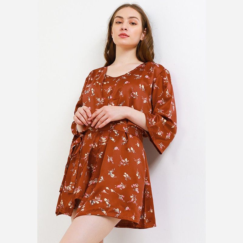 Anne Wintours Kimono Satin Silk Set Daster Tanktop Wanita