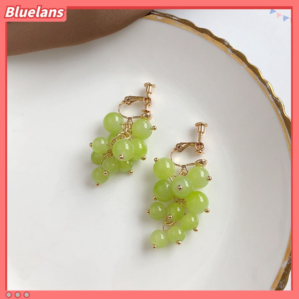 1 Pasang Anting Kait Tanpa Tindik Bentuk Anggur Aksen Manik-Manik Bulat Untuk Liburan