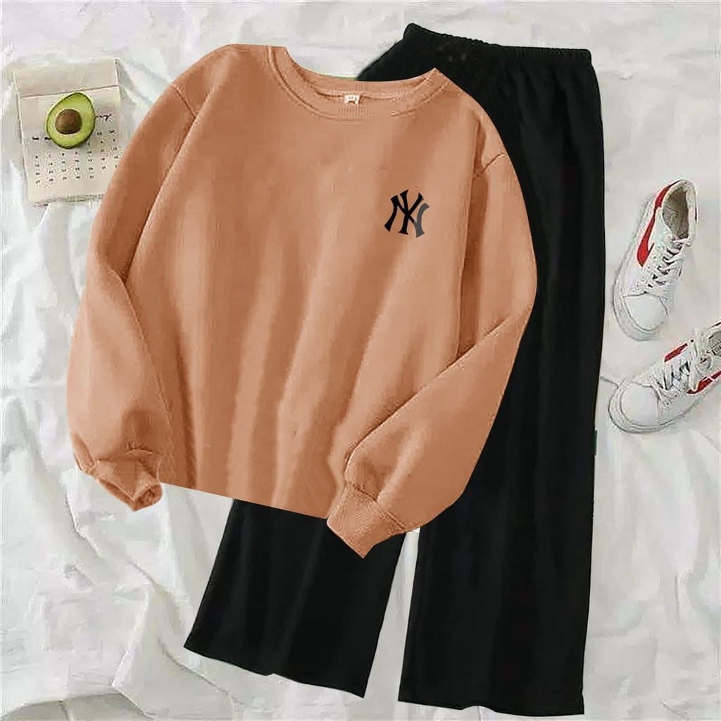 (COD)ST NY / Stelan Kulot Polos Wanita / Stelan Sweater Terlaris / Stelan NY Bordir / Sweater Lengan Panjang&Celana Kulot Viral-COKSU ATASAN SAJA