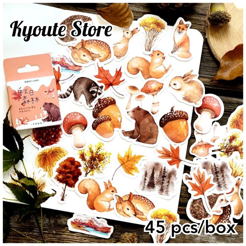 

45 pcs Sticker Autumn Squirrel Pine Retro Scrapbook DIY Journal Diary Bujo Letter Deco