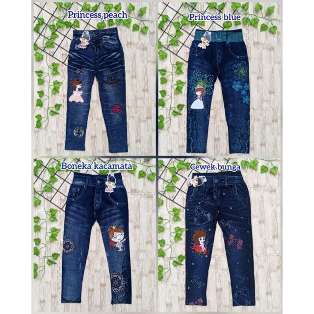 Legging anak perempuan import 4-12 tahun motif jeans / leging import anak jeans