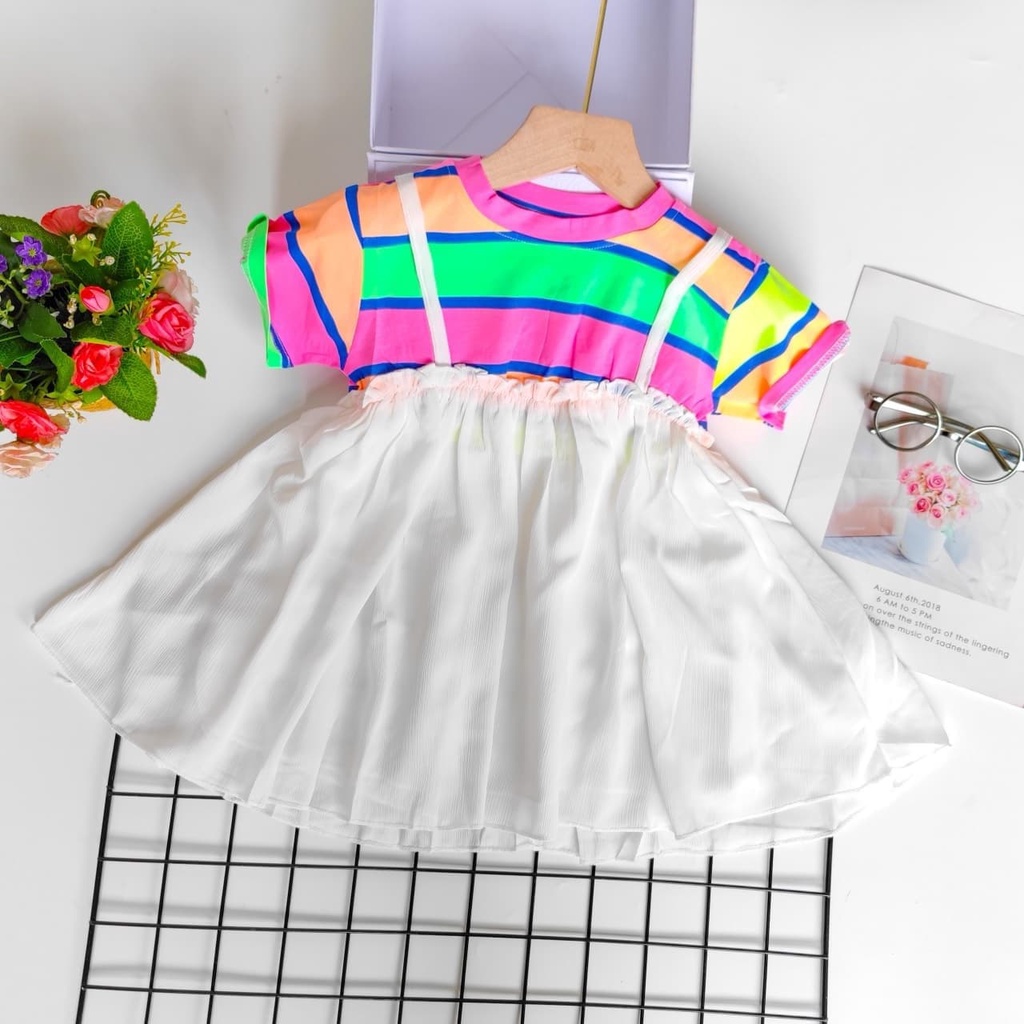 Promo !! Dress anak murah / Dress kingkids / Dress anak import / Dress striped stomach lace import uk 1-4th