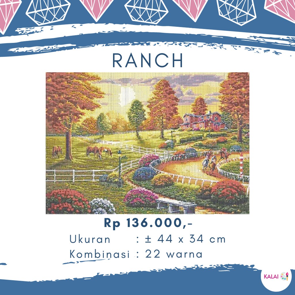 DIY Diamond Painting Ranch Pemandangan Pedesaan Peternakan (Lukisan Berlian)