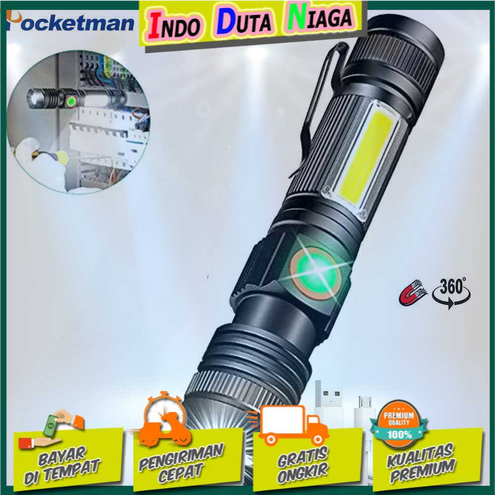 IDN TOOLS - Pocketman Senter LED Rechargeable XML T6 + COB 1200 Lumens - P2