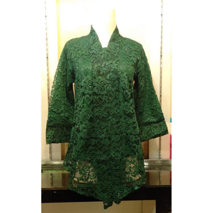 Atasan Kebaya Floy Brukat Hijau Botol
