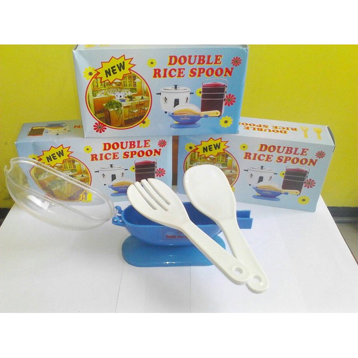 Double Rice Spoon / Centong Nasi Anti Lengket 2in1 dengan wadah anti lalat Higienis - Random Colour