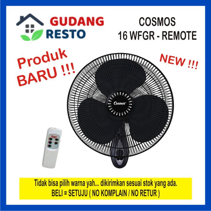 Cosmos Wall Fan HITAM REMOTE 16 WFGR / Kipas Angin Dinding tembok 16WFGR / 16-WFGR