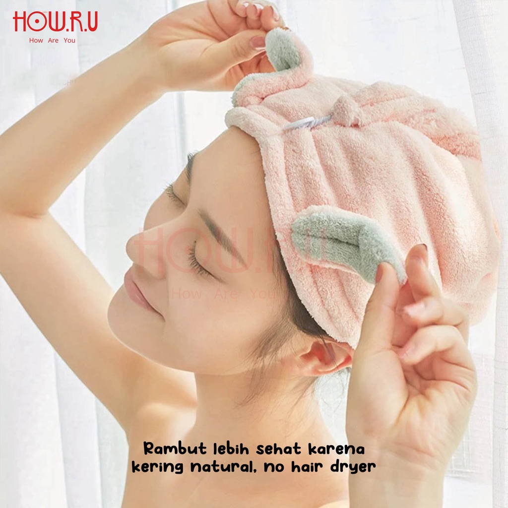 HOW.R.U | Handuk Keramas Microfiber Lucu Cepat Kering / Head Towel Model Kuping Bunny