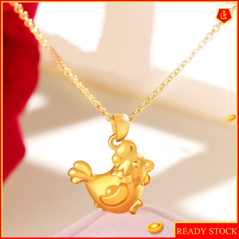 [Ready Stock]3D Gold Chinese Zodiac Rooster Pendant for Women Cute All-Match