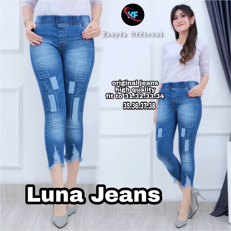 LEXY CELANA JEANS SOBEK 7/9 LASER KOTAK // LESLAR JEANS LEGGING FULL KARET