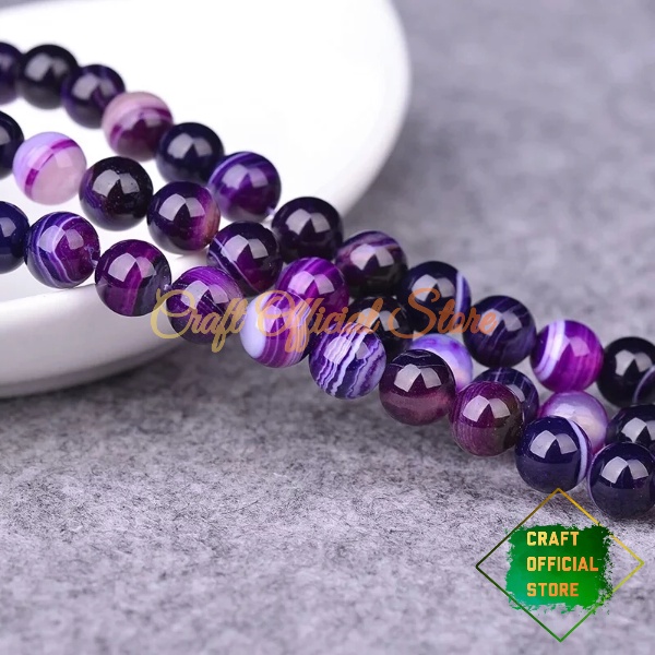 Bahan Gelang Batu Agate Ungu Stripe Amethyst 6/8/10mm Bahan Kerajinan DIY