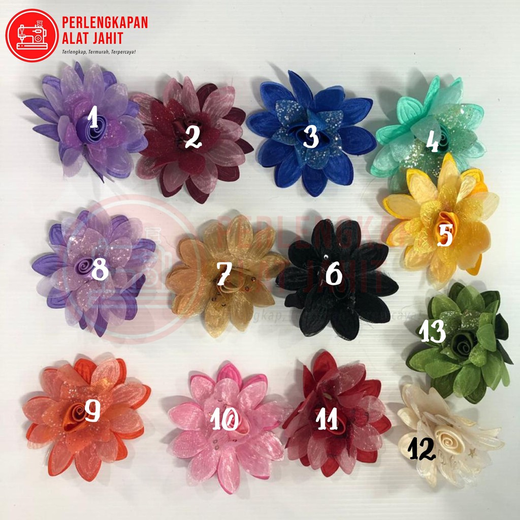 Bunga Gliter Satin, Aplikasi bunga, Aplikasi Baju, Aplikasi DIY, Aplikasi tempel, Bunga tempel