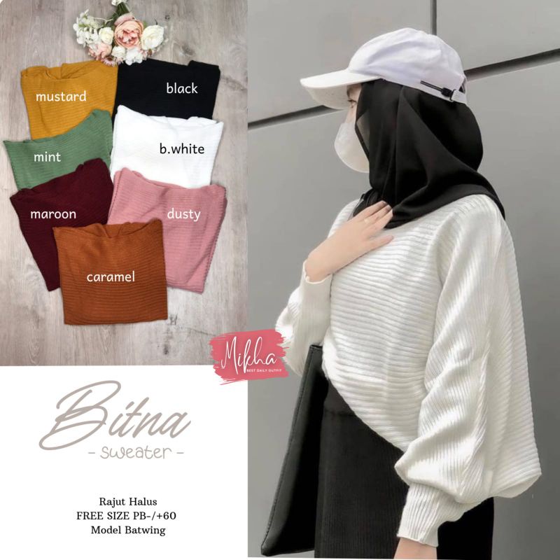 Bitna Sweater model Batwing Rajut Salur / Atasan Batwing Rajut