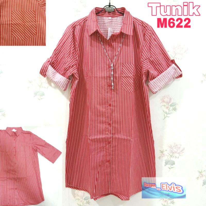 Tunik / Kemeja / Wanita / Salur Merah Polos