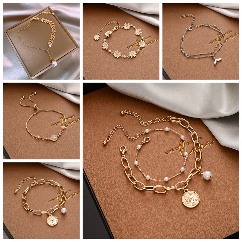 Women Pearl Crystal Bracelet Gelang Korean Fashion Love Flower Star Butterfly Bracelet Jewelry Birthday Gift