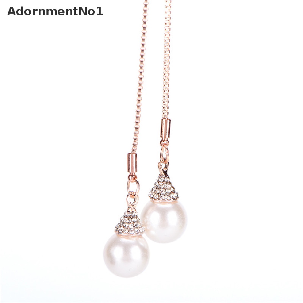 (AdornmentNo1) Kalung Rantai Panjang Dengan Liontin Mutiara + Berlian Imitasi Untuk Wanita