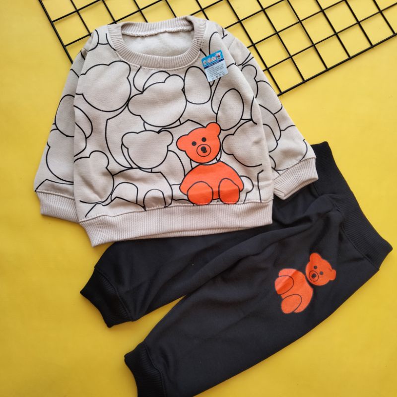 set sweater bayi 3-12 bulan motif bear orange