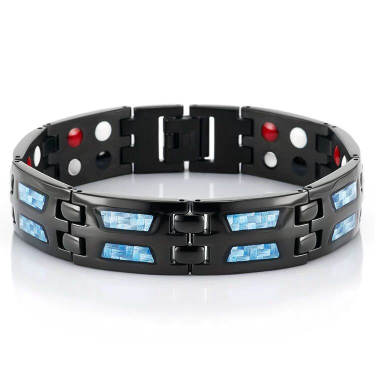 Gelang Magnet Bahan Carbon Fiber Titanium Steel Warna Biru Untuk Pria