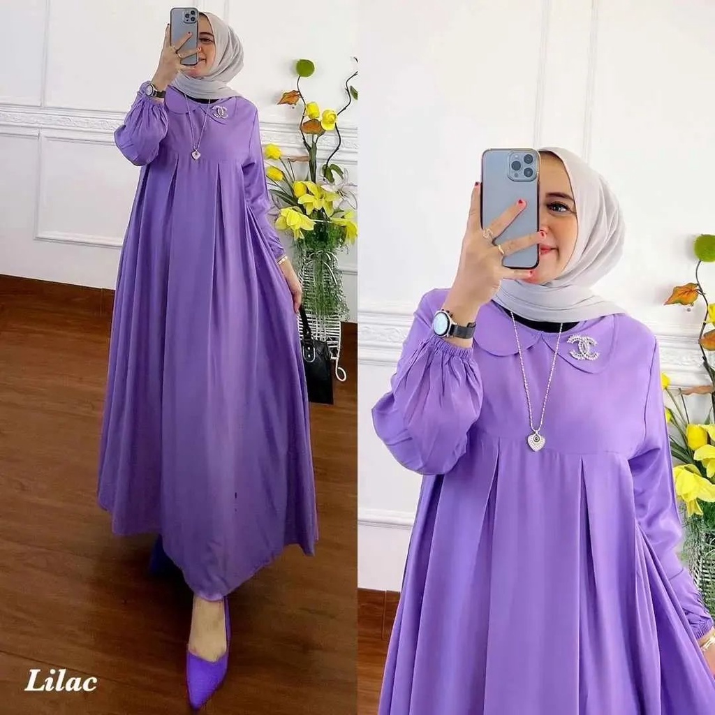 TANIA DRESS BL KAIN CERUTY BABYDOLL FULL PURING LD 108 CM PB 137 CM GAMIS LEBARAN TERBARU 2023 KEKINIAN DRESS KOREAN STYLE MUSLIM MAXI DRESS JUMBO