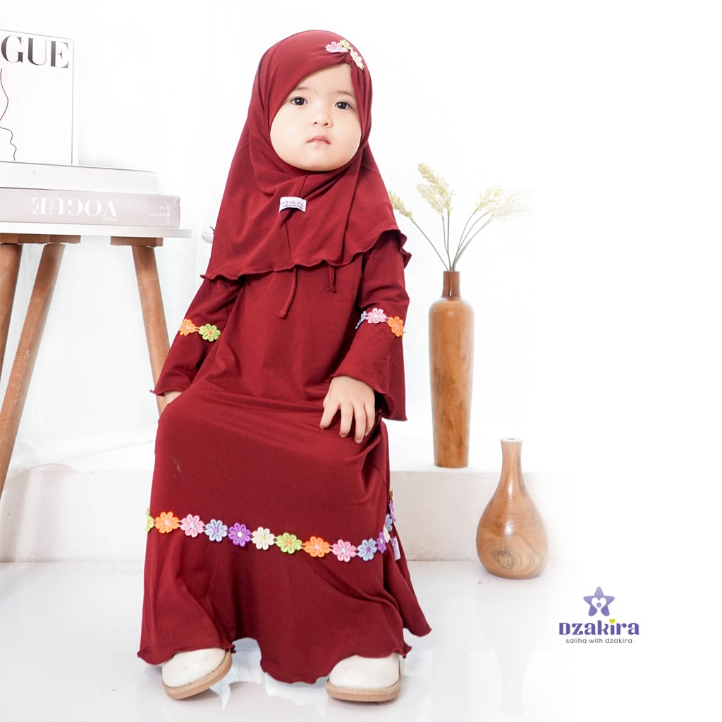 GAMIS BAYI 0-2thn RENDA BUNGA MELATI PELANGI KANAYA MAROON JERSEY TWIST PREMIUM ORIGINAL by DZAKIRA