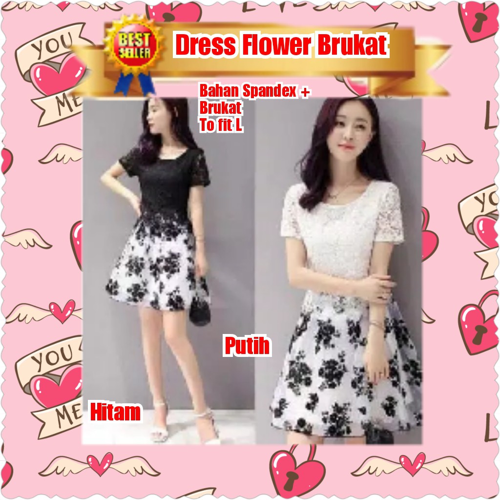 FLOWERS BRUKAT DRESS / TERMURAH