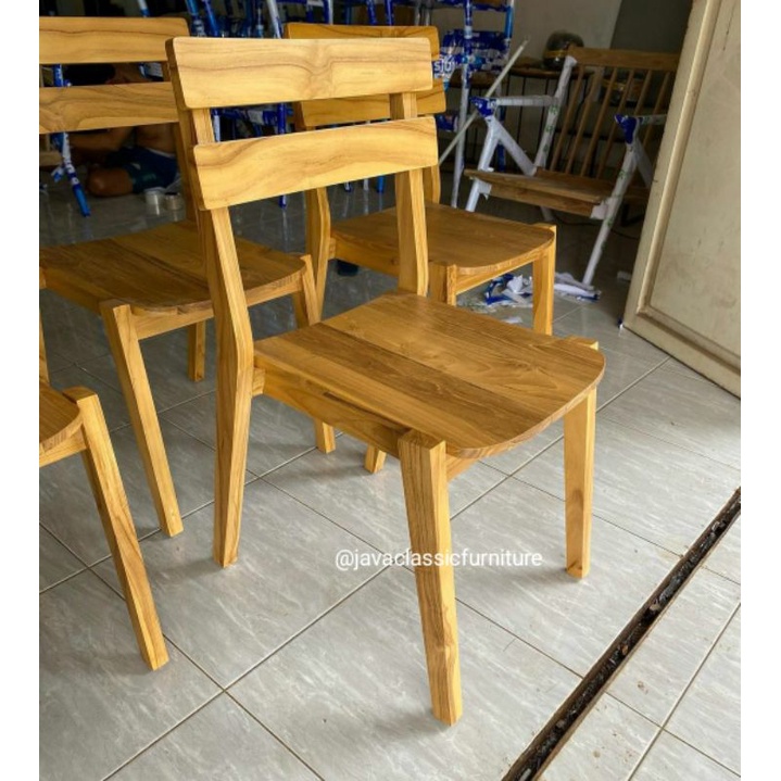 KURSI MAKAN CAFE RESTO MINIMALIS DINNING CHAIR VINTAGE RETRO BAHAN KAYU JATI ASLI FINISHING NATURAL DOFF-2
