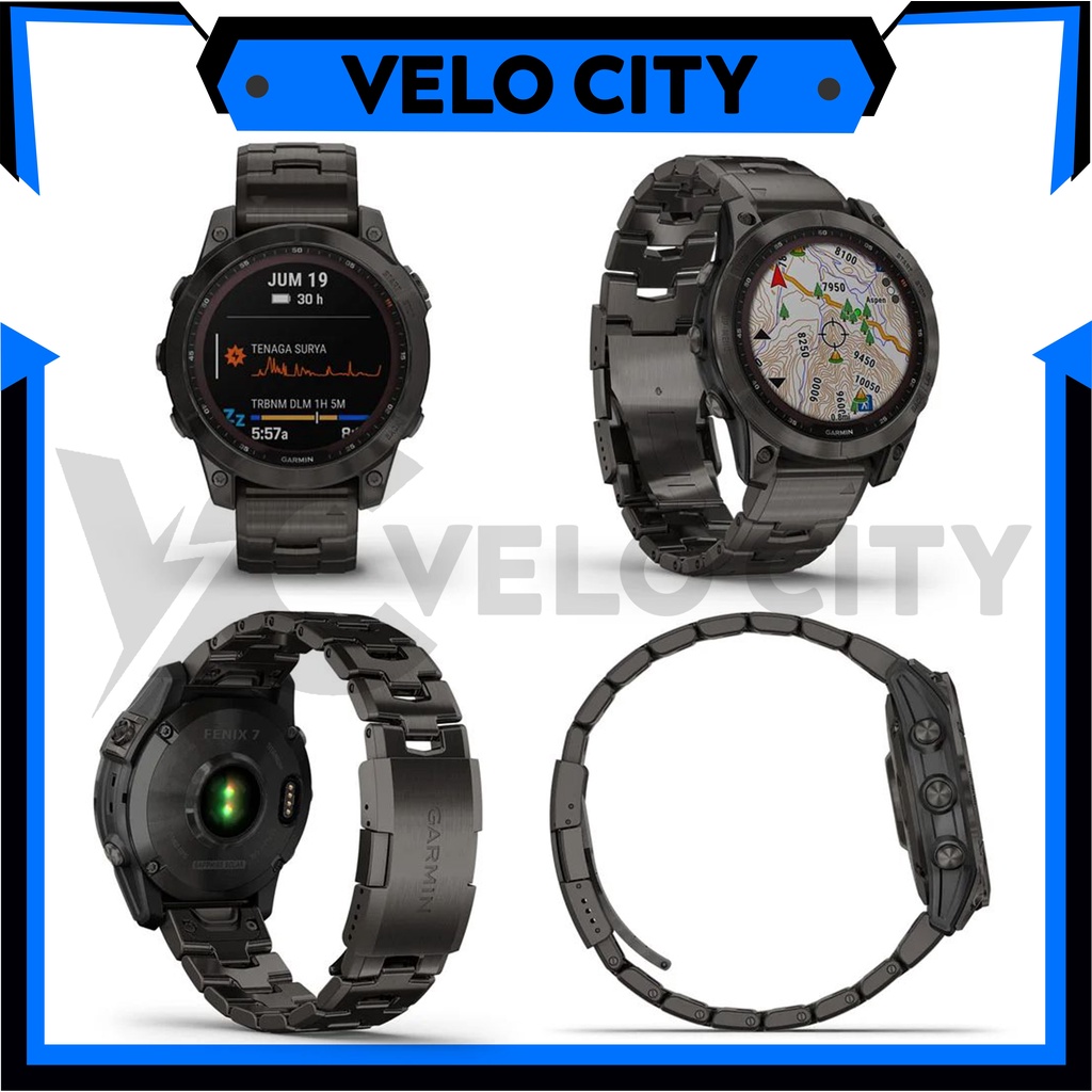 Garmin Fenix 7 Solar Sapphire Carbon Gray DLC Titanium w/ Tita Band - Garansi Resmi TAM 2 Tahun