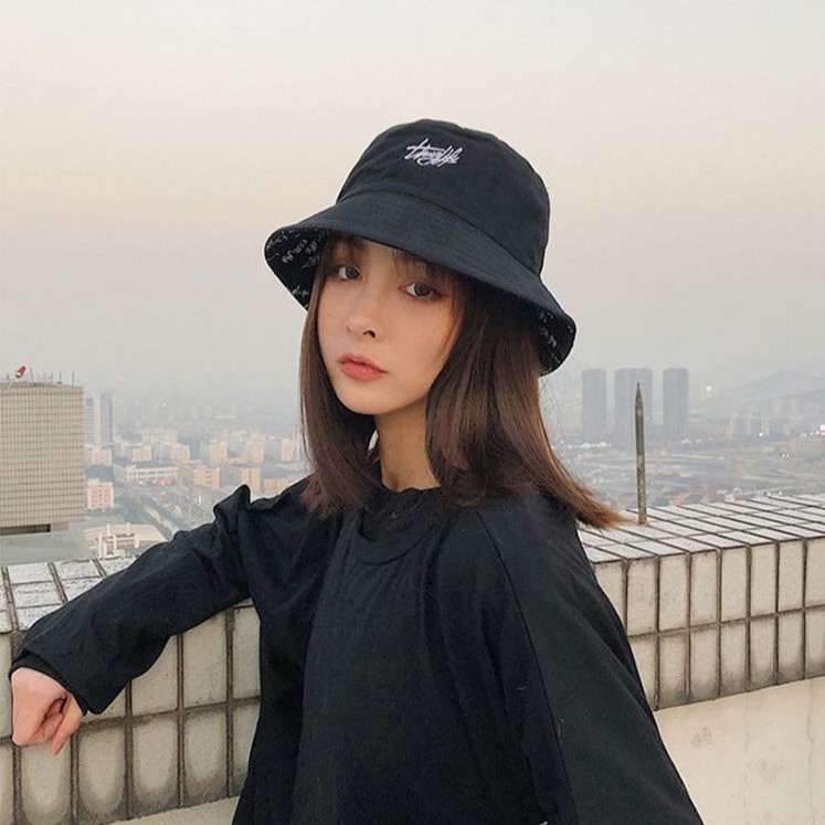 Topi Bucket Motif Grafitti Alfabet Bahan Katun Dua Sisi Gaya Korea Untuk Pria Dan Wanita