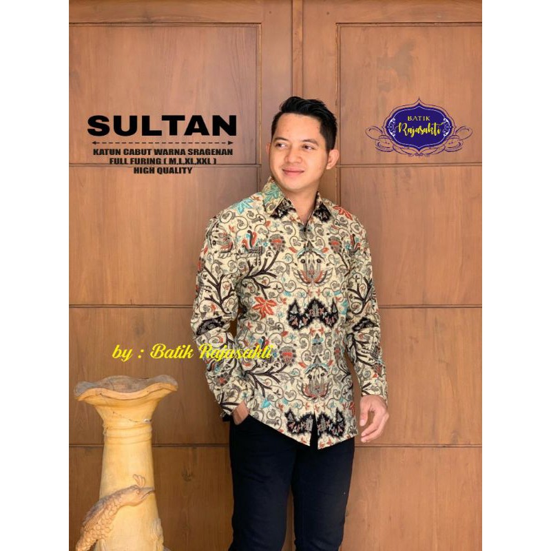 Kemeja Batik Lengan Panjang Pria Batik Pria Cream Lengan Panjang SULTAN