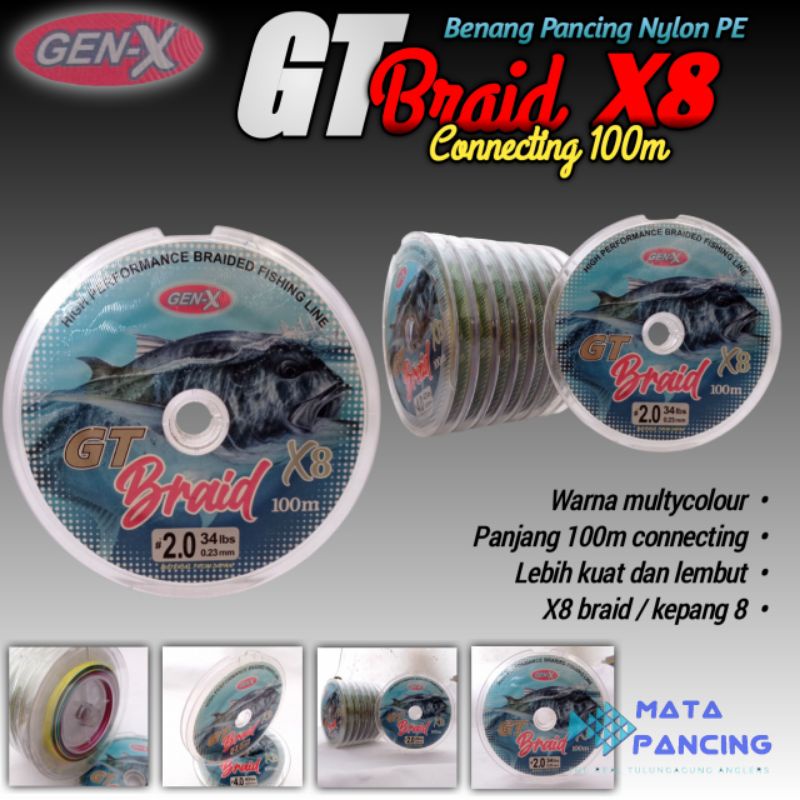 Benang pancing PE gen X GT braid x8 multicolour 100m connecting