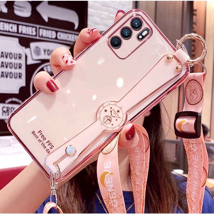 Case Oppo A16 A54 Tali Plating Bening Lanyard Strap Gantungan Terbaru Mewah Lucu Silikon Softcase