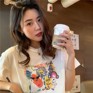 6535 Kaos  T shirt Wanita  Lengan Pendek Dengan Bahan Katun 