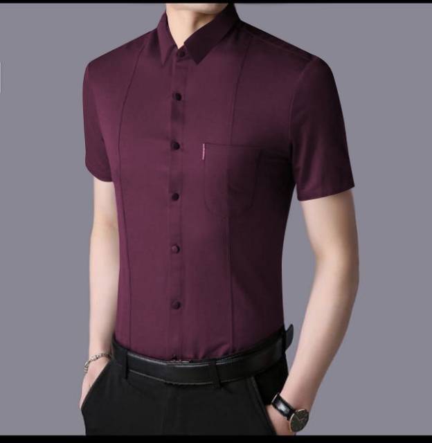 TOTOTAshop.kemeja WILLIAM slimfit,KANTONG ASLI,Lengan pendek bahan cotton stretch premium(REAL PIC)