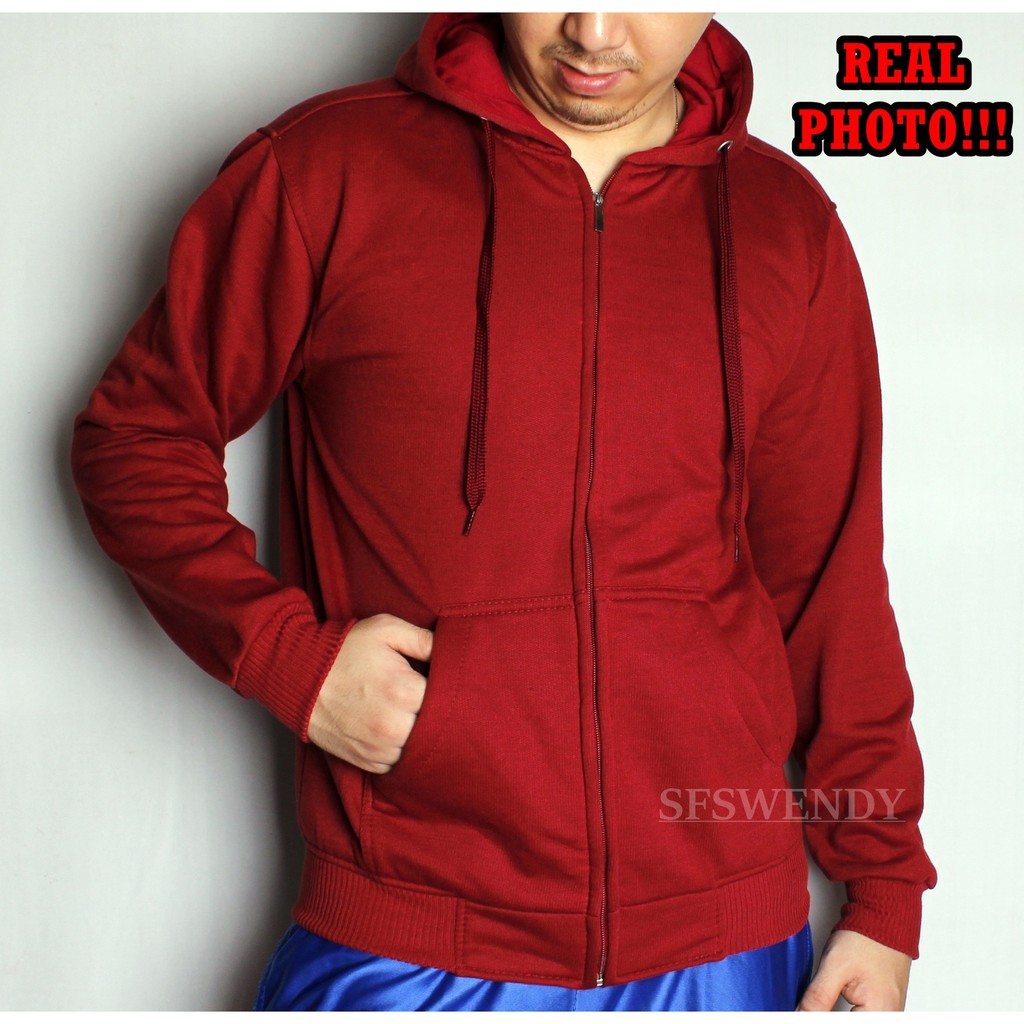 PRODUK TERLARIS !!! Jaket Hoodie Zipper pria Merah Maroon Red Cotton Premium Original