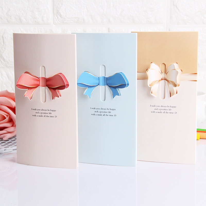 3D Folding Creative Love Bow Greeting Card Best Wishes Invitations Cards For Valentine's Day Xmas Birthday Wedding Party Blessing Card