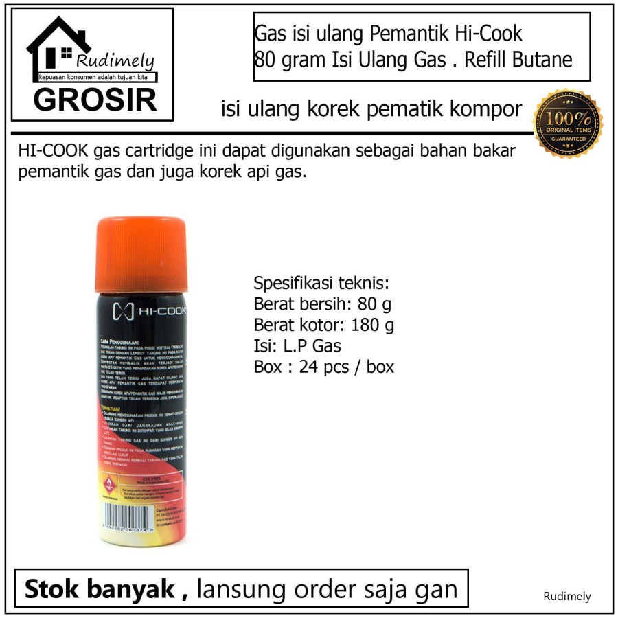 grosir isi ulang Gas/korek Pemantik/ Isi Ulang Gas Hi-Cook 80 gram ori