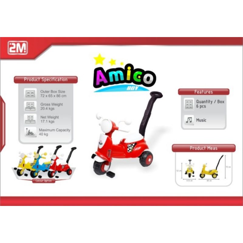 MAINAN SEPEDA VESPA GOWES DAN DORONG MUSIK AMICO YOTTA