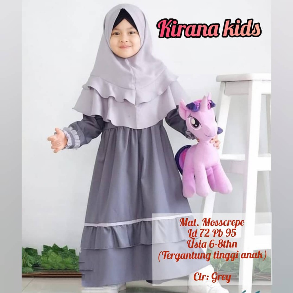 KIRANA SYARI KIDS BO KF MOSSCRAPE 6-8 Tahun Gamis Syari Set Hijab Anak Perempuan Gamis Anak Murah