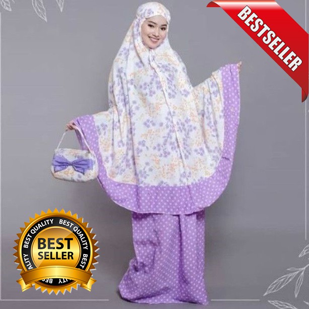 Mukena wanita Rayon Daun Kecil Dewasa ukuran Semi Jumbo warna ungu