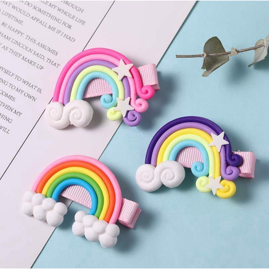 3 Pcs Set Jepit Rambut PELANGI 01 Kartun Unicorn Awan Klip Jepitan Anak Gaya Korea Fashion Hair Clip