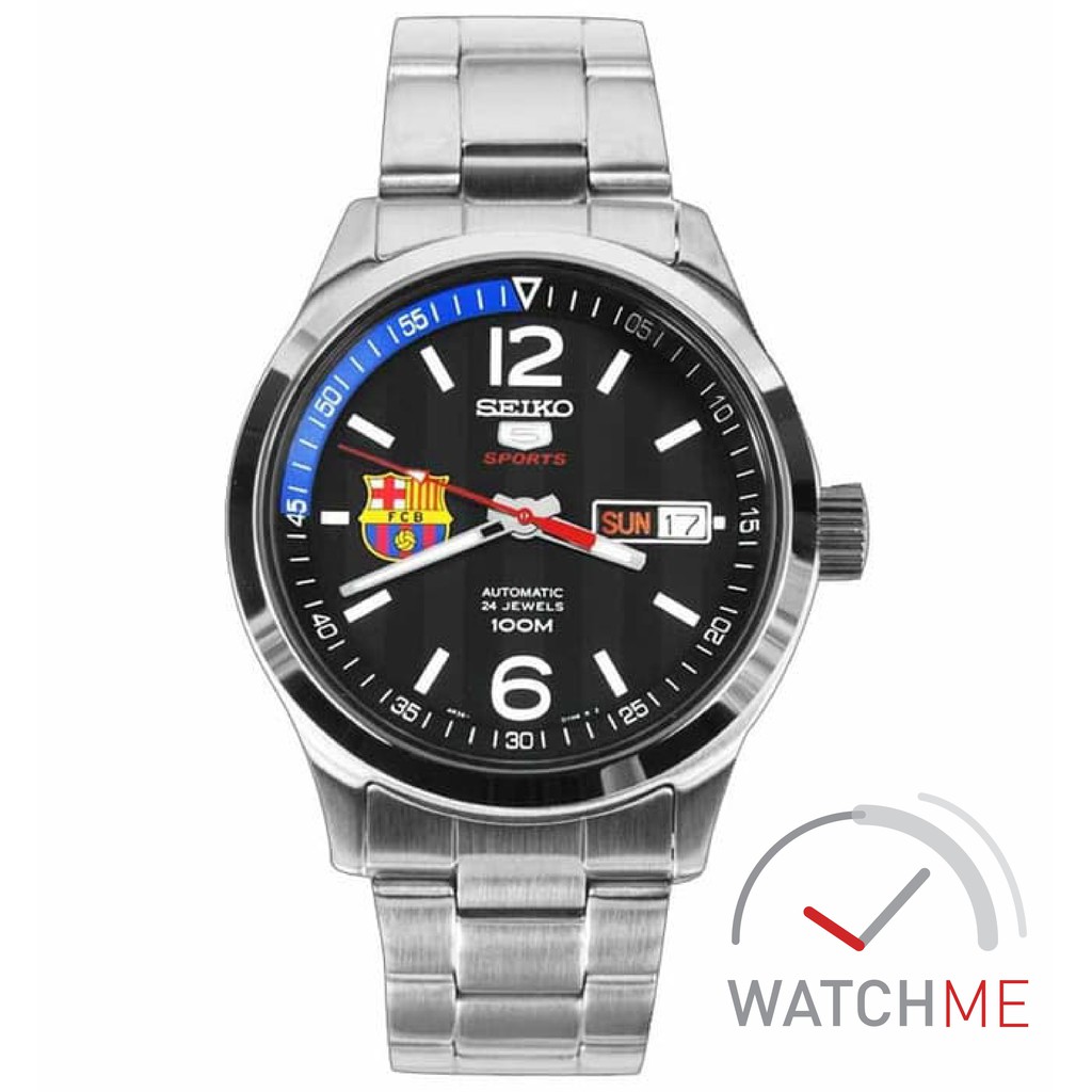 Jam Tangan Seiko 5 SRP301K1 Automatic Barcelona Sport Black Blue 100m Stainless Steel Ori Bergaransi