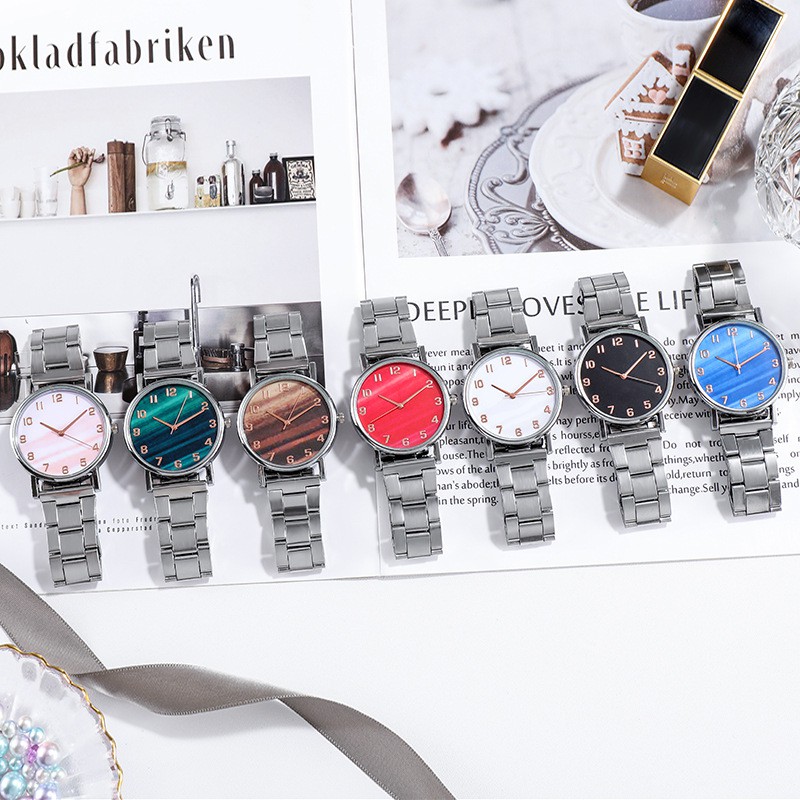 Jam Tangan Gradasi Stainless Steel Analog Quartz Untuk Wanita Dan Pria Fashion Aksesoris Import