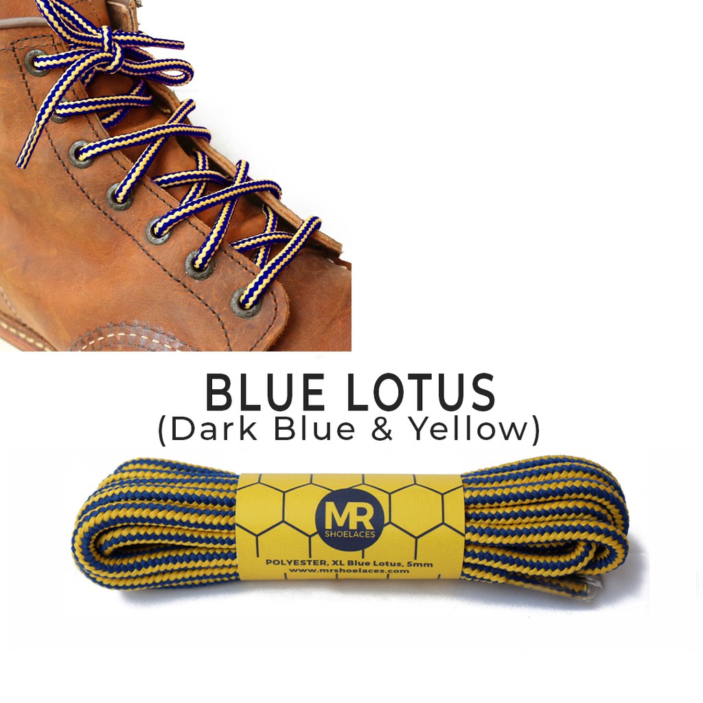 MR Shoelaces CR08 Blue Lotus (Biru Kuning) Tali Sepatu Bulat Corak / Motif 5-6mm 80cm 90cm 100cm 120cm 150cm 200cm - Premium Shoelace