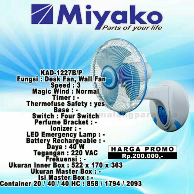 desk fan/wall fan miyako  1227 12"