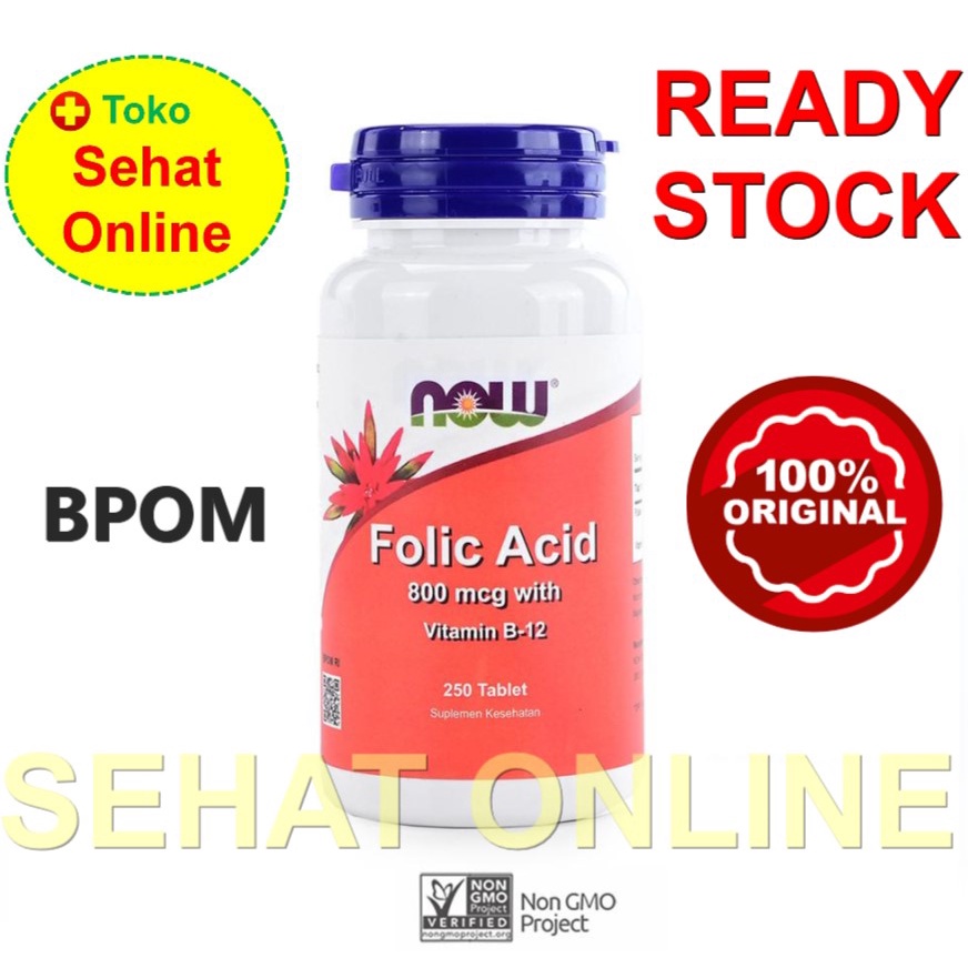 BPOM Now Folic Acid 800 mcg dengan Vitamin B12 250 Tablet