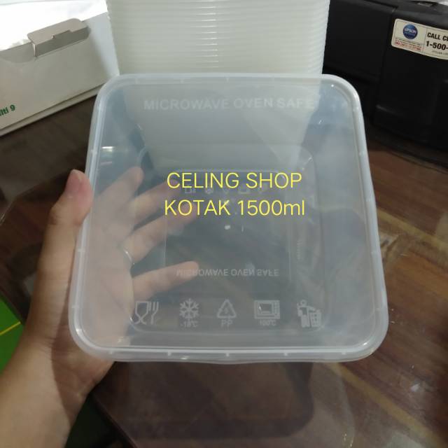 kotak tutup bening plastik wadah BOX THINWALL nasi salad persegi 1500ml isi 25set